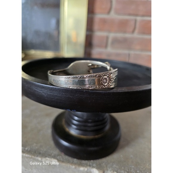 Vintage Silver Plated Fork Bracelet Turquoise Colored Stone Bangle Boho Hippy - Picture 5 of 10